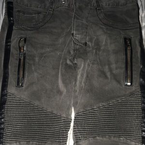 Black Leather Stripe Balmain Jeans 100% Authentic